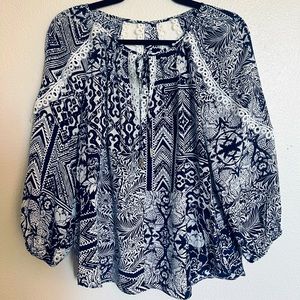 Alice & Trixie 100% Silk Navy Blue and White Blouse